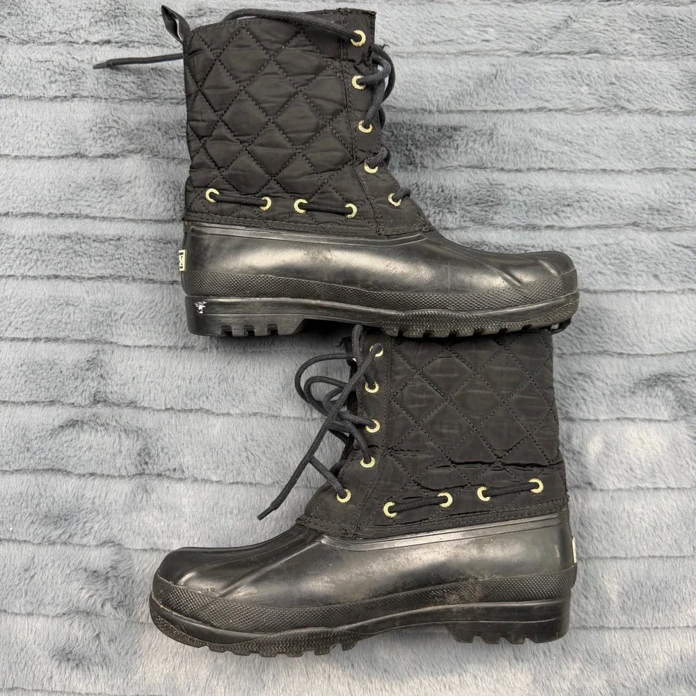 Sperry Saltwater Black Quilted Waterproof Duck Boots Women 7 9289067